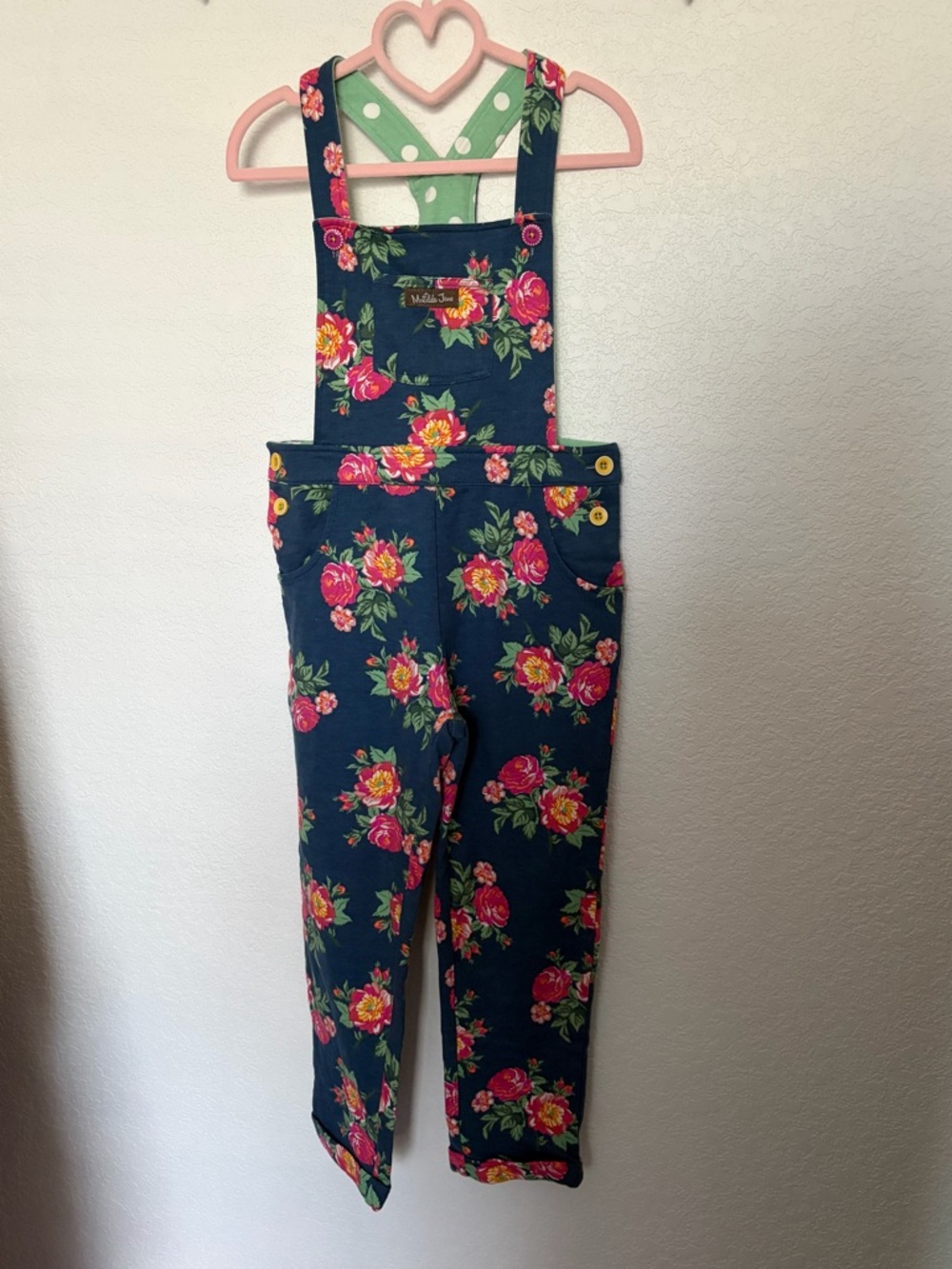 Matilda Jane Navy Floral Overalls Jumpsuit with Pink & Green Print
